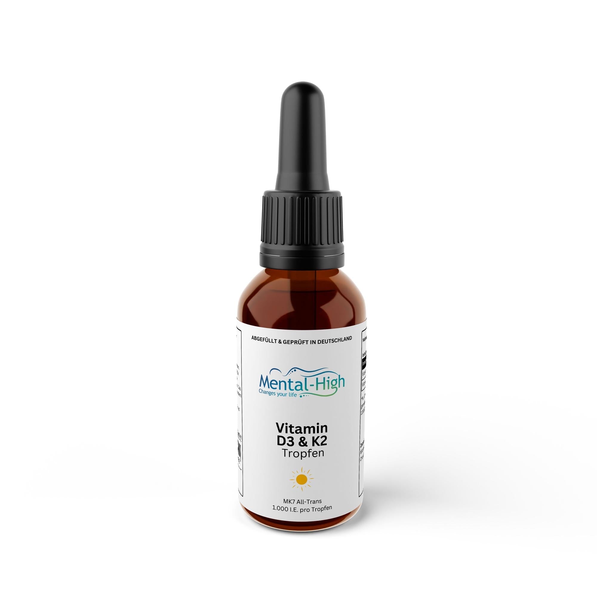 Hochdosierte Vitamin D3 K2 Tropfen – Flüssig & vegan für starke Knochen | Mental-High